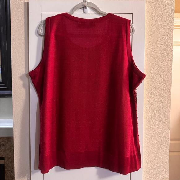 Misook Plus Size Sequined Lurex Melange Shimmery Metallic Tank Top Red Size 3X - Picture 2 of 9